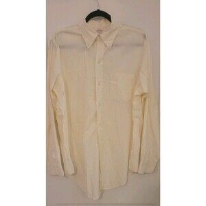 VTG 70s Brooks Brother Maker 6 Button Yellow White Striped Dress Shirt 17 R OCBD